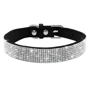 NEW BLACK RHINESTONE BLING PET DOG COLLAR SIZE M